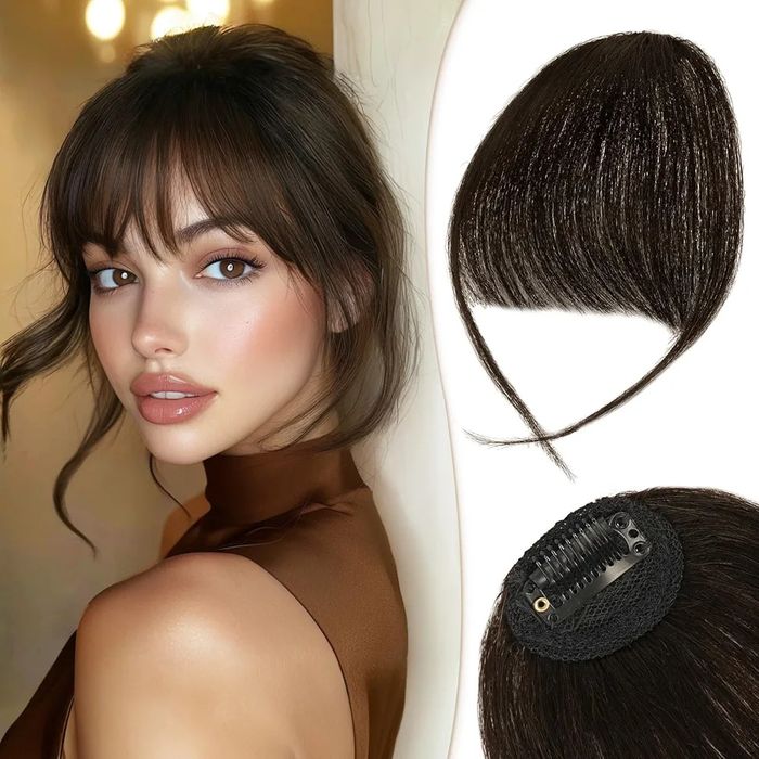 Włosy syntetyczne grzywka clip in ciemny brąz B273