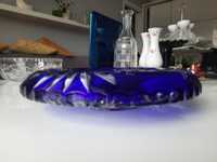 Kobaltowy kryształowy talerz-patera w unikalnym kształcie