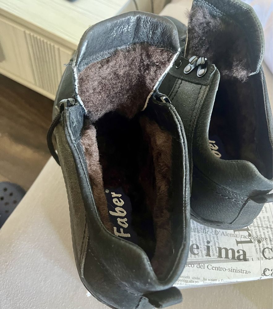 Оригинальные кожаные мужские зимние ботинки Faber на цигейке