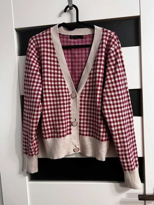 Sweter kardigan krótki w kratkę pepitkę Mohito M