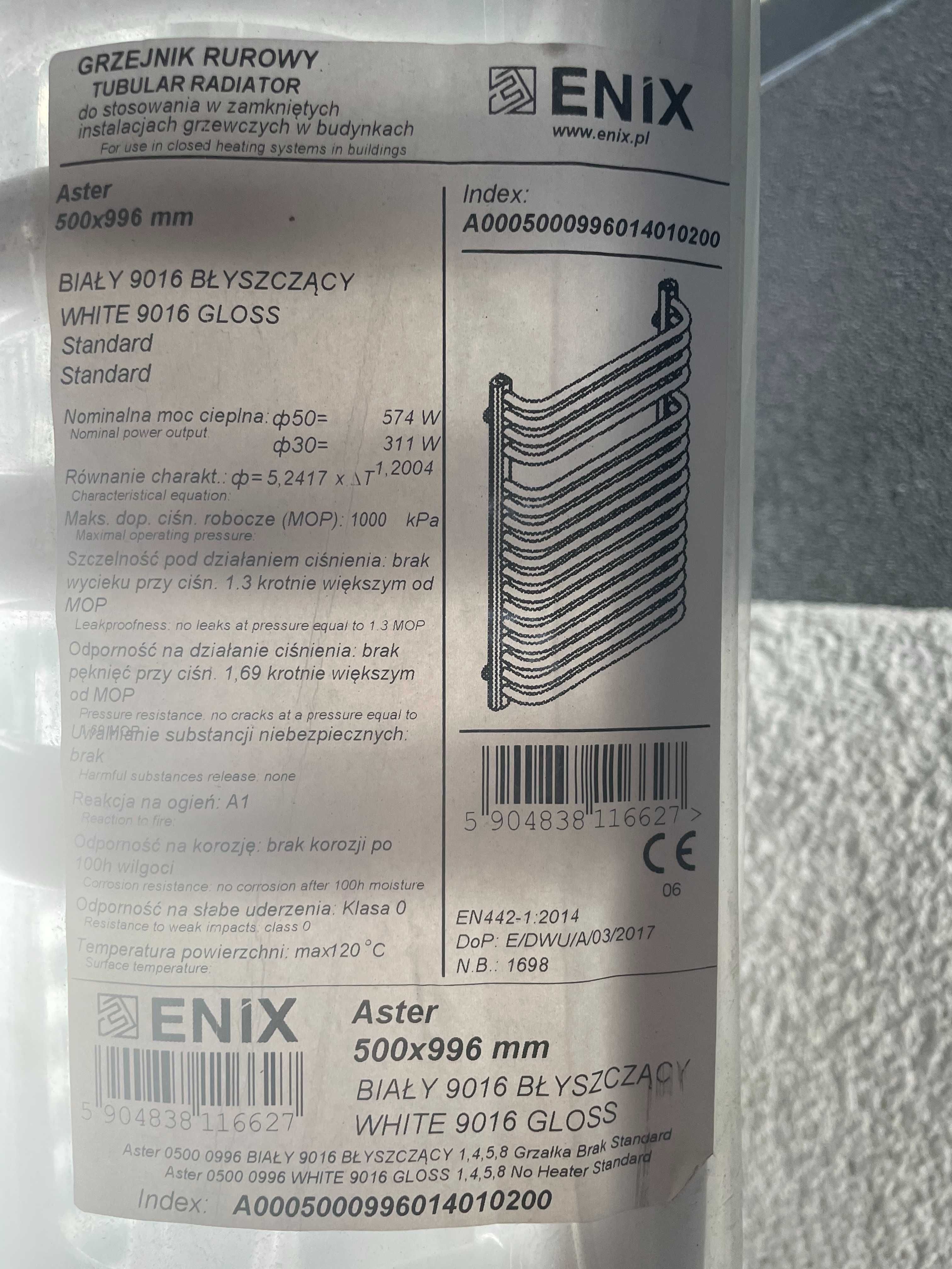 Grzejnik łazienkowy Enix Aster biały 500x996