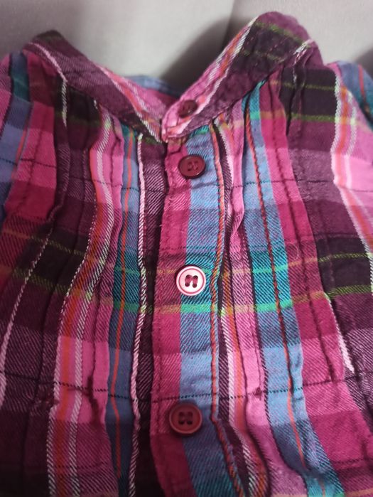 Koszula bluzka kratka, podwinięty rękaw.