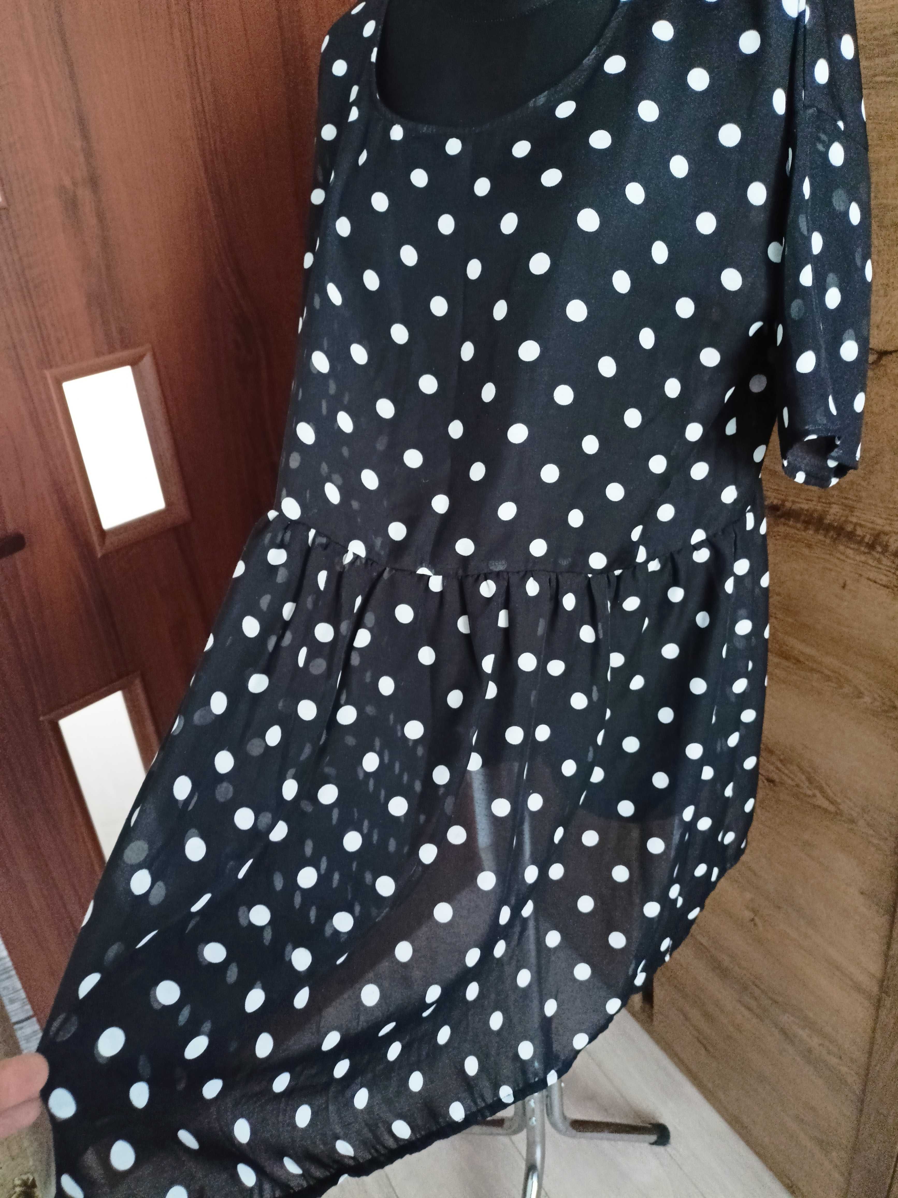 Tunika, bluza lub krótka sukienka czarna w białe kropki