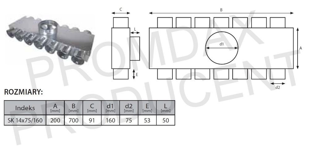 Rozdzielacz Rurowy 14x75/160 Rekuperacja Skrzynka PRODUCENT !!!