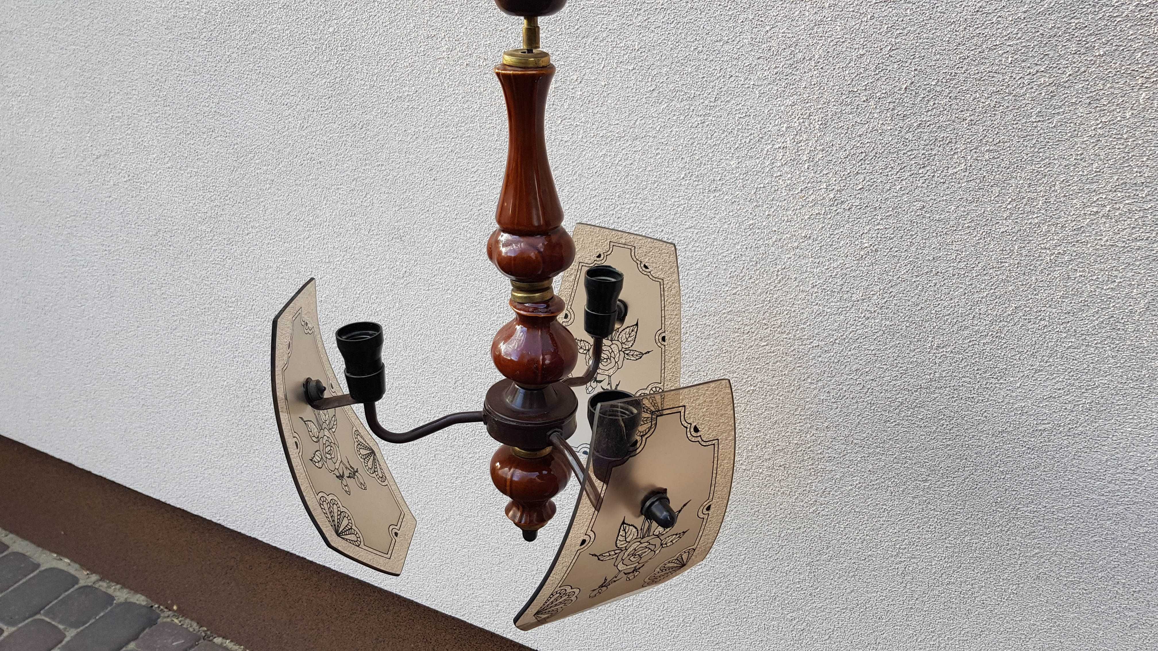 Stary ceramiczny potrójny żyrandol