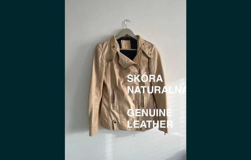 Ramoneska ze skóry naturalnej, damska kurtka roz. M