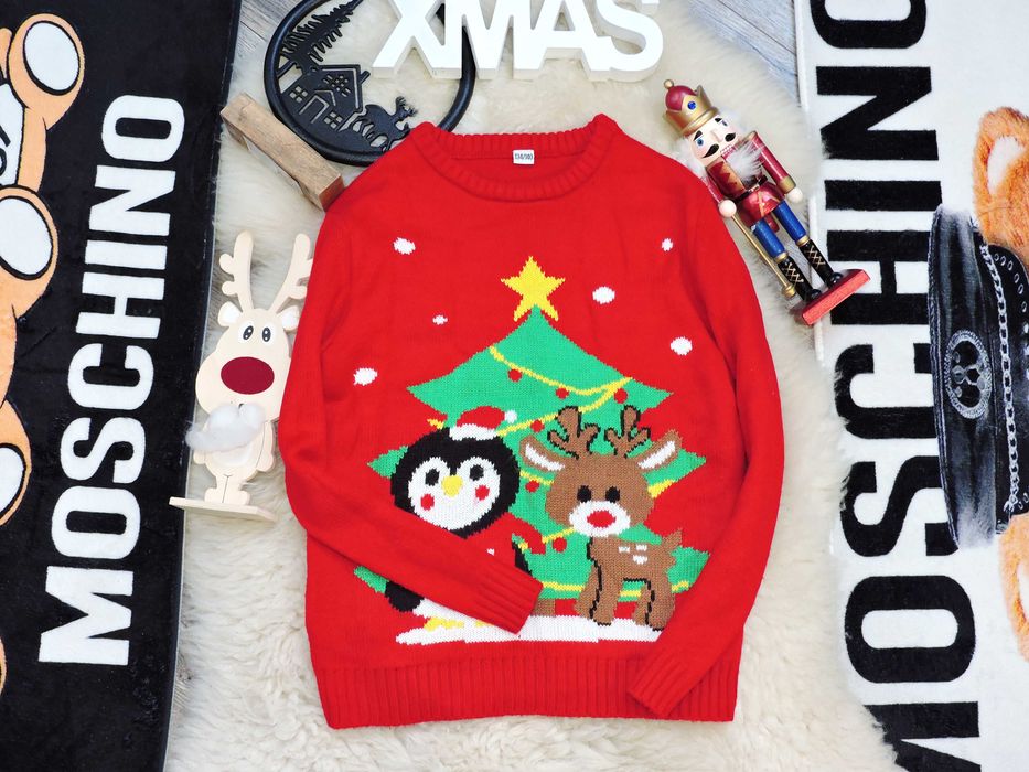 Fashion - świąteczny sweterek pingwinek r 134/140