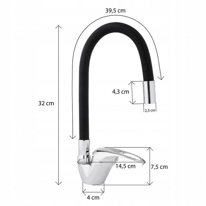 Bateria Kuchenna Stojąca Elastyczna Wylewka Kran Kuchni Zlewu Czarny