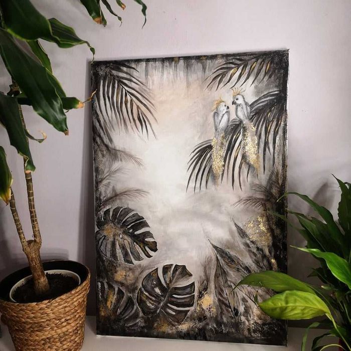 Nowoczesny obraz 50x70 Abstrakcja ręcznie malowany Akryl-Zloto,czarny