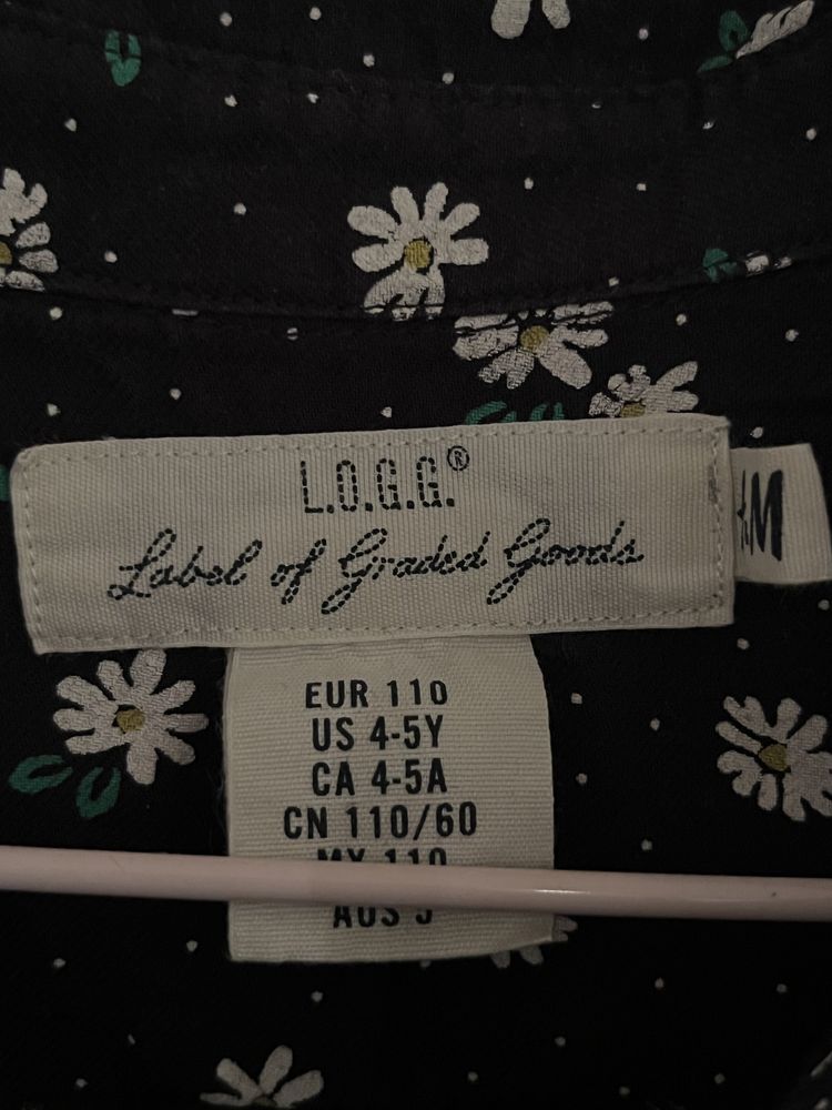 H&M LOGG długa bluzka koszula sukienka 110 4-5lat granatowa stokrotki
