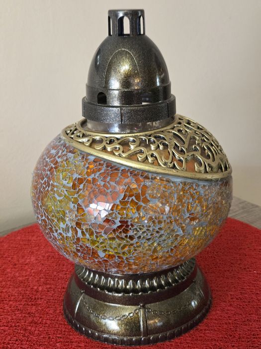 Znicz witrazowy szklany ciezki mała waza