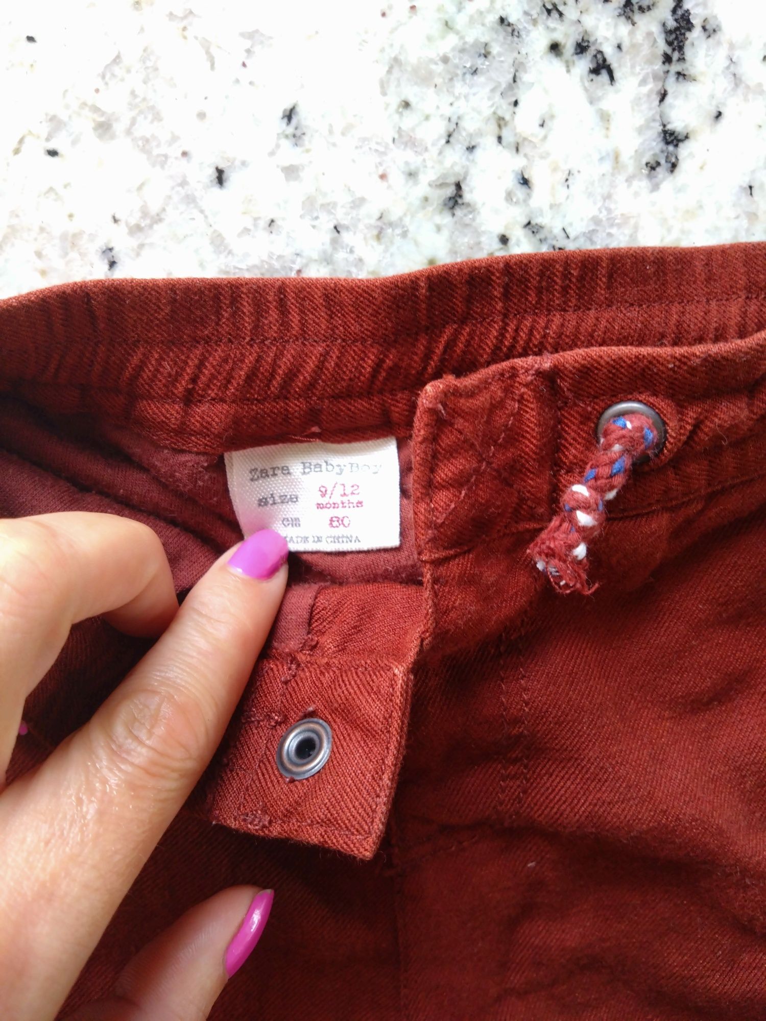 Bordowe brązowe spodnie spodenki bojówki Zara 80