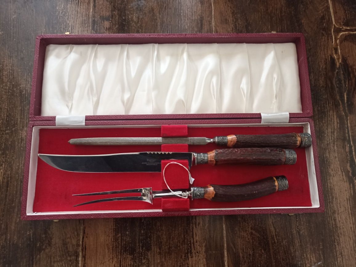 Zestaw do krojenia mięsa James Dixon & Sons Sheffield poroże