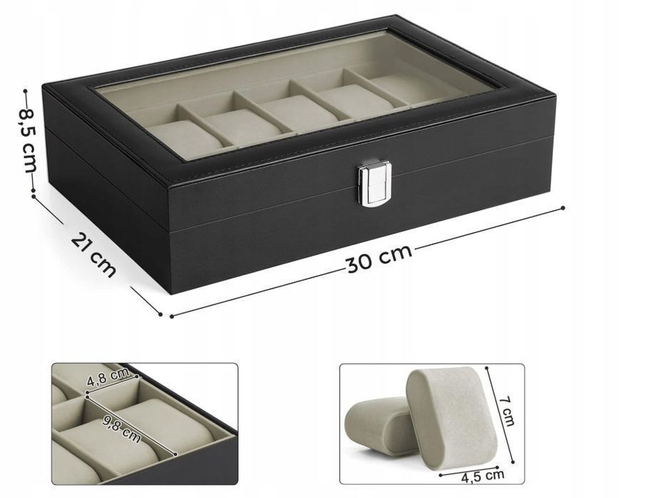 SONGMICS Pudełko na zegarek z 12 przegródkami JWB12BE