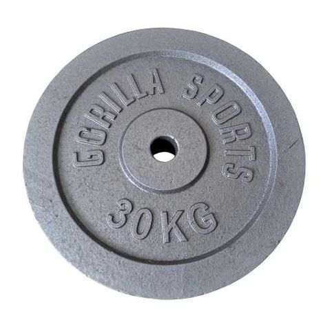 Obciążenie żeliwne srebrne 30kg Gorilla Sports 30 mm