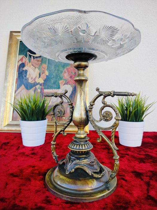 Unikatowa piekna duża mosiężna patera owocarka