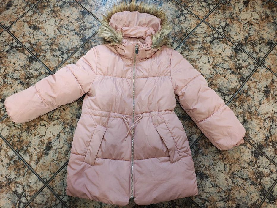 Kurtka jesienno zimowa  dla dziewczynki H&M dłuższa z kapturem 122/128