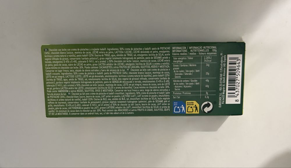 Eurochoc Dubai/dubay style/estilo chocolate 100g
