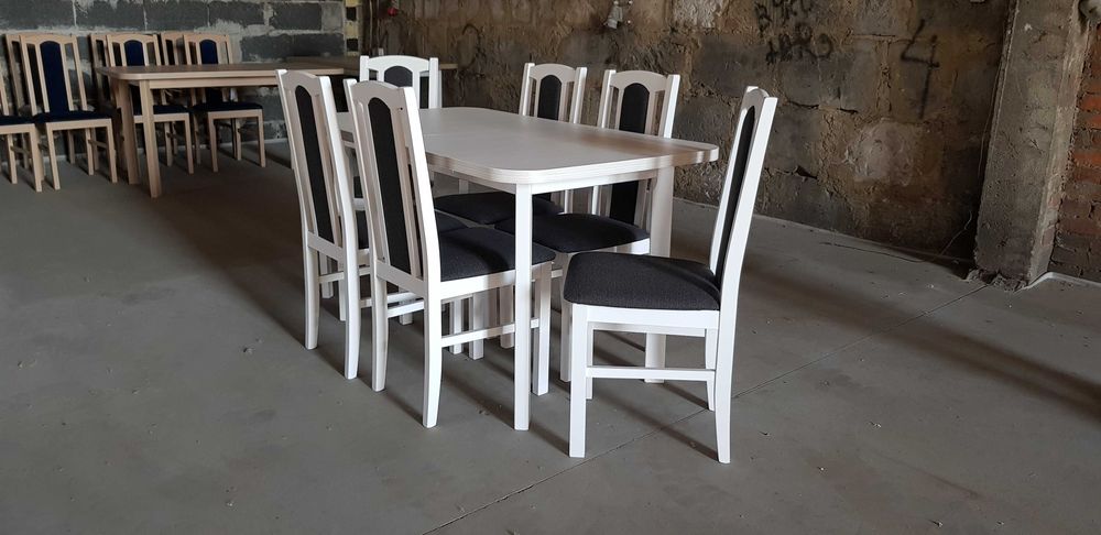 Nowe : STÓŁ 80x140/180 + 6 KRZESEŁ, BIAŁY + GRAFIT , dostawa PL