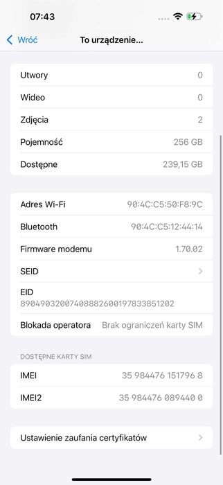Iphone 16 pro max 256GB Black Titanium Bateria 100% W-wa Mokotów