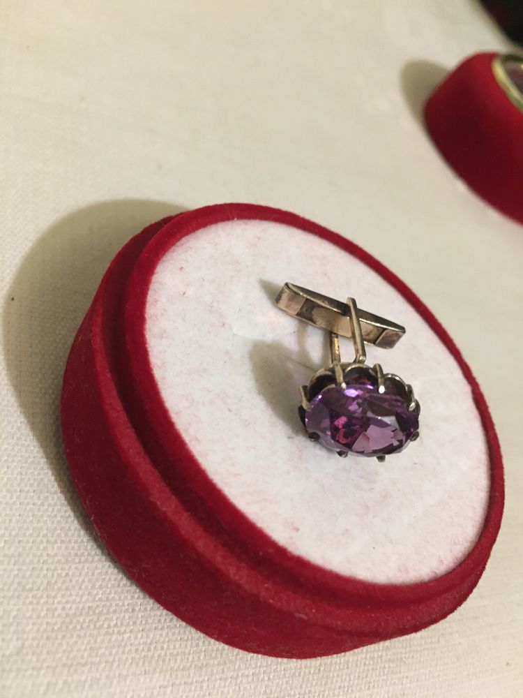 Серебряная запонка СССР 875 пробы Александрит