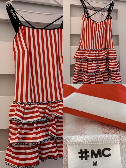 Miss City sukienka paski marynarskie logo lato uniwersalna S M L XL