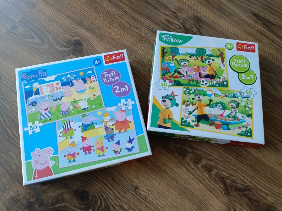 2 zestawy puzzli dla dzieci "Świnka Peppa" i "Trefliki"