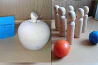 Детский боулинг кегли деревянные и игра Бирюльки (в яблоке) + мячик