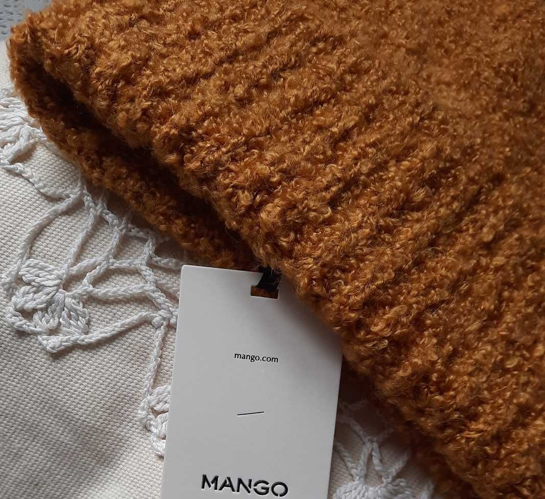 Wełna Alpaca Mango nowa musztardowa ciepła czapka wełniana M L XL