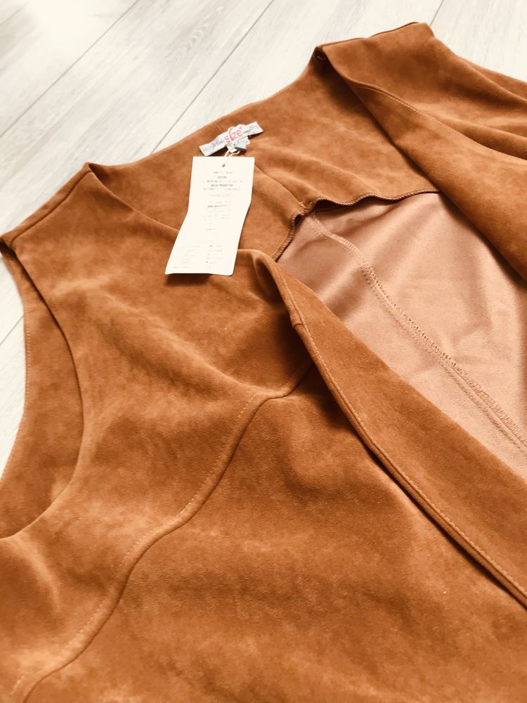 Długa kamizelka wiosenna bezrękawnik brązowy 3xl 4xl elegancki