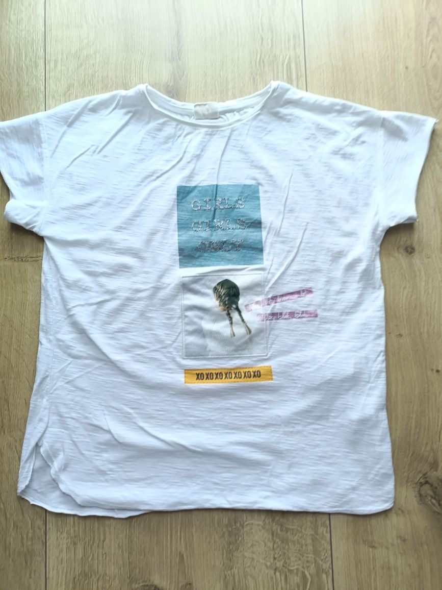 Zara girls t-shirt krótki rękaw warkocze brokat rozm 140