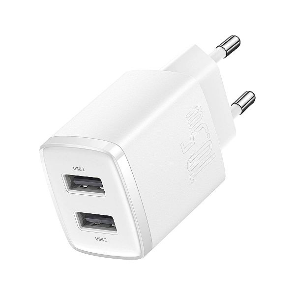 Baseus Compact ładowarka sieciowa 2x USB 10.5W biały (CCXJ)