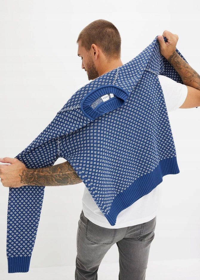 B.P.C niebieski sweter męski we wzory r.XXL