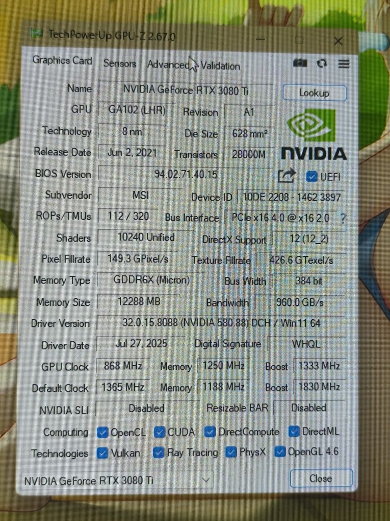 RTX 3080 Ti SUPRIM X 12G (LHR)