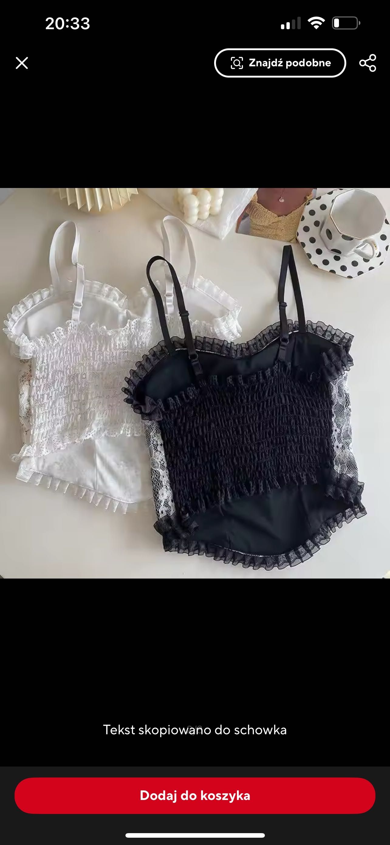 Nowa bluzeczka damska Crop top damski z perełkami czarny koronka