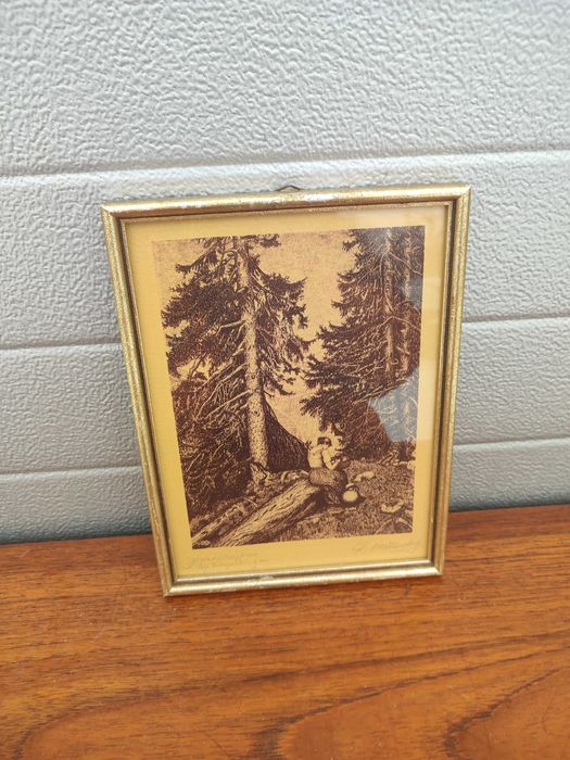 Rycina / Drzeworyt 1930Rok R.Harzberg Podpis oryginał - V