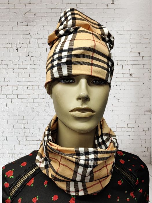 Komplet damski czapka komin bawełniany wiosenny dwuwarstwowy 54 56