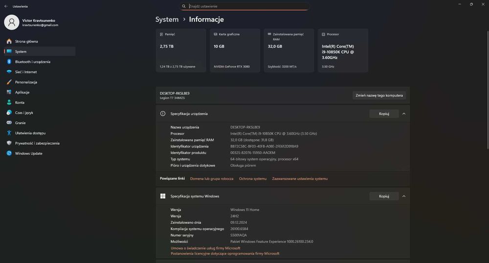 Lenovo Legion T7 – i9-10850K/32GB RAM/RTX 3080 10GB/SSD 1TB + HDD 2TB