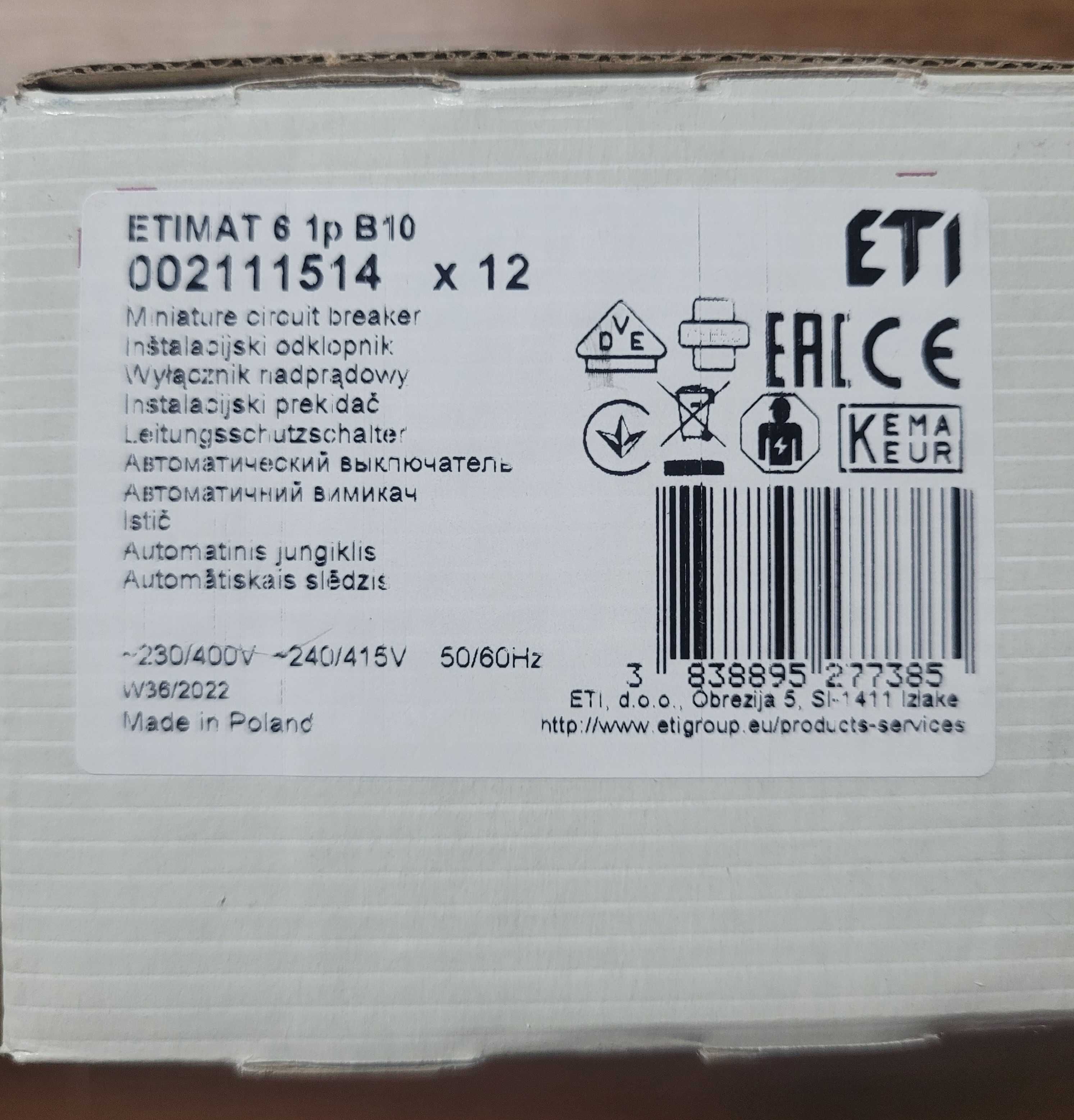 Wyłącznik nadprądowy ETI 1p B10 15szt - 90pln