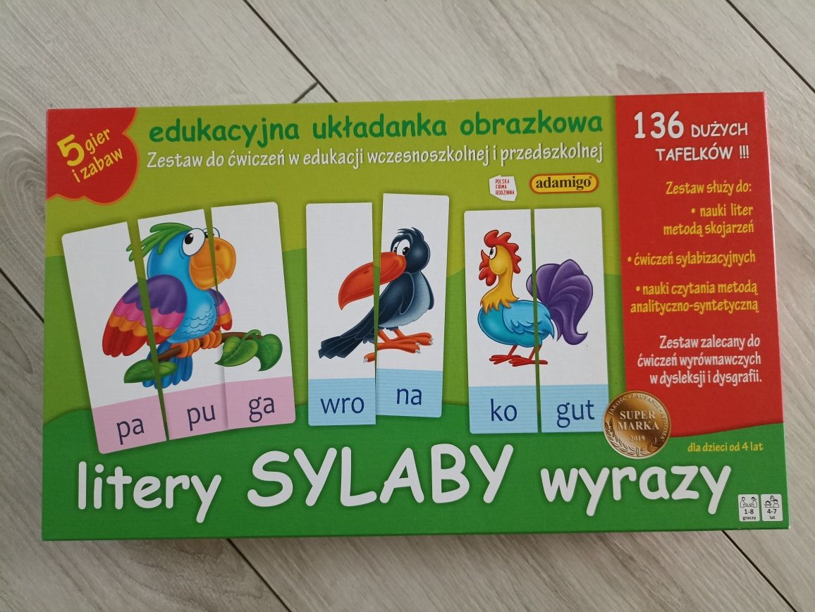 Nowa edukacyjna układanka obrazkowa Adamigo. Litery, sylaby, wyrazy.