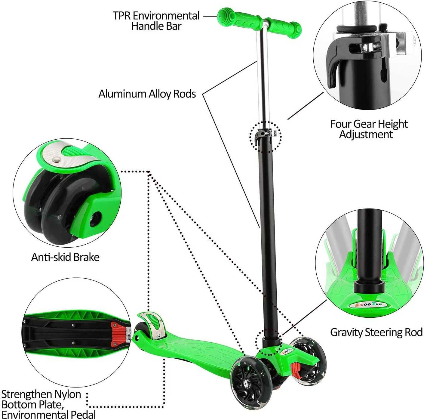 Самокат OUTCAMER Scooter Boy 3 колеса со светодиодной подсветкой