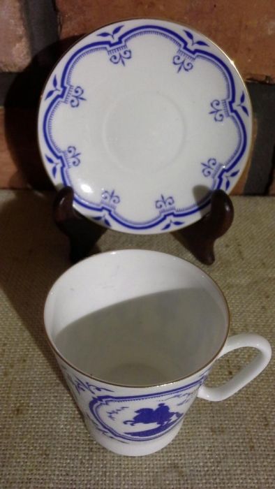 Filiżanka ŁOMONOSOW do Mokka, Kolekcjonerska porcelana Kobaltowa GAT 1
