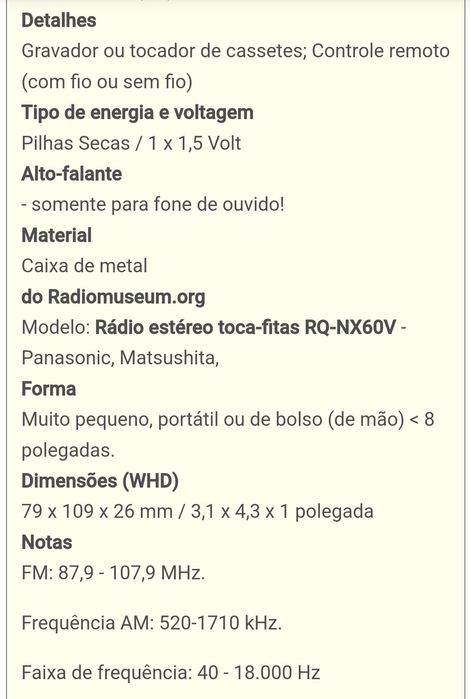 Leitor de cassetes Panasonic