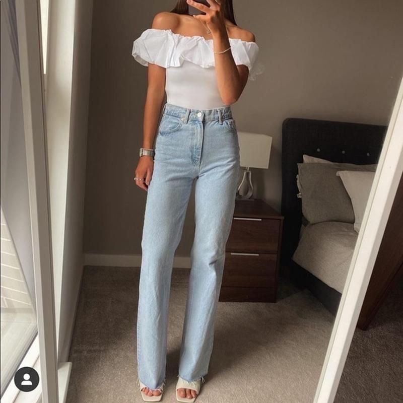 Джинси straight Zara прямі з необробленим краєм