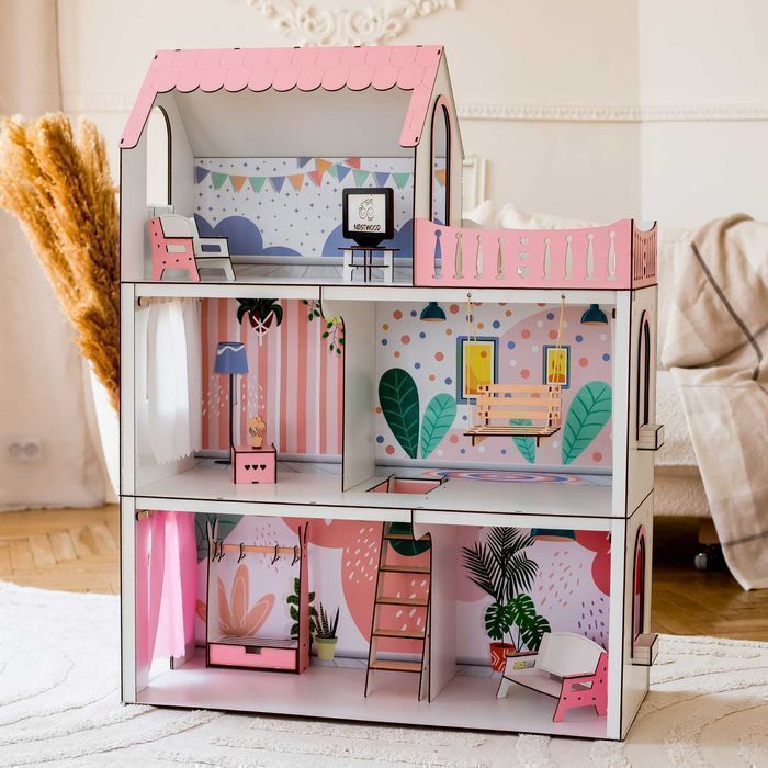 Ляльковий будинок з освітленням Кукольный Домик +подарок мебель Барби