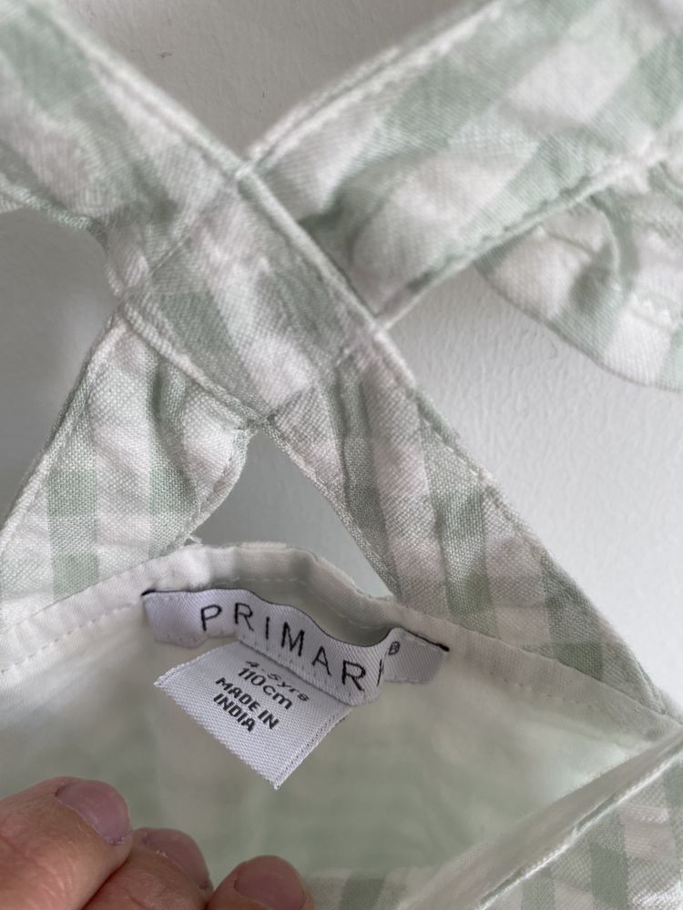 Sukienka Primark 110 pistacjowa kratka letnia falbanki