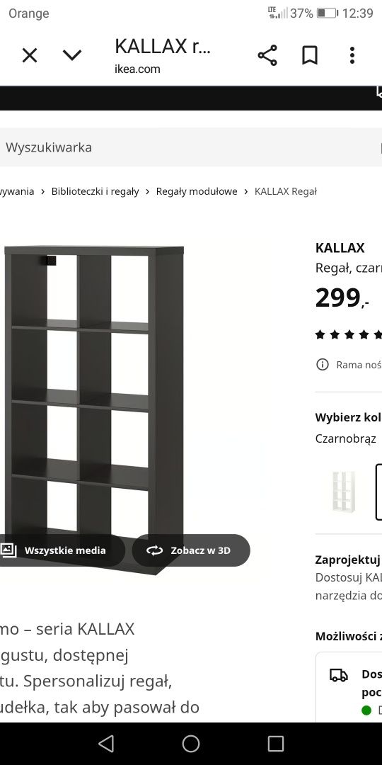 Kallax 4x2 czarnobraz z 4 wkładami zamykanymi