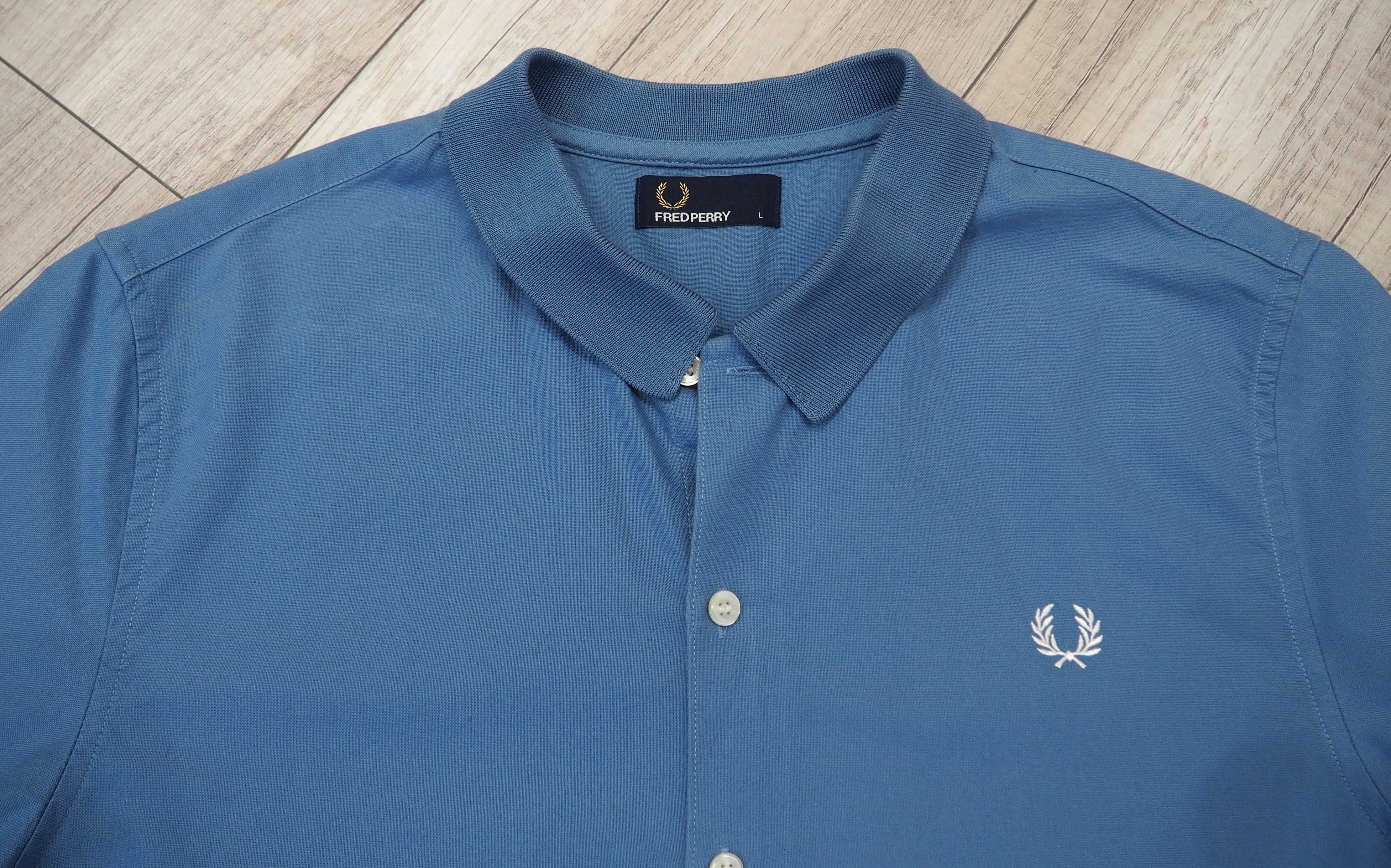 FRED PERRY_Knitted Collar Short Sleeved Oxford Shirt_L