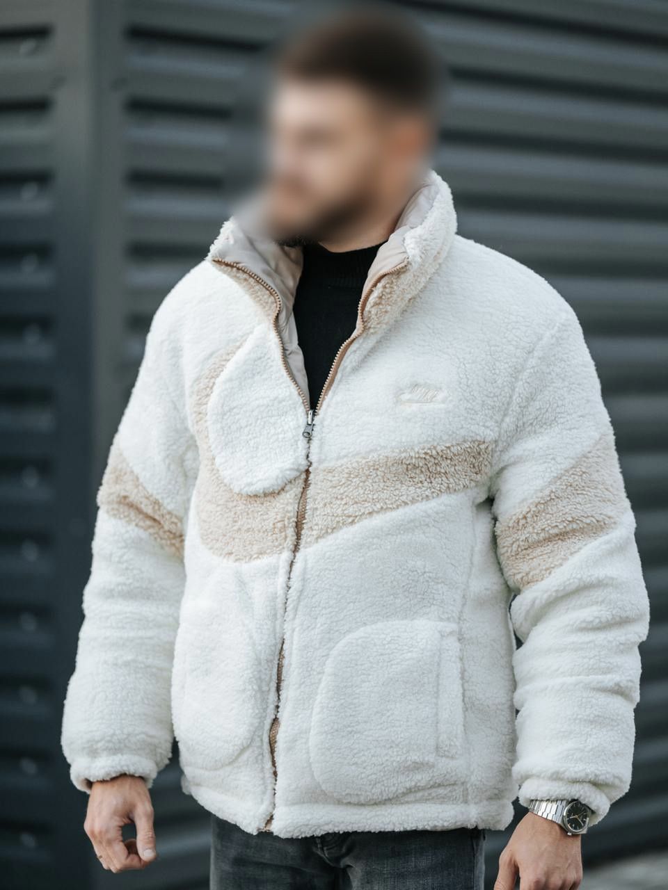 Стильная Двухсторонняя куртка пуховик Nike  Мужская  бежевая