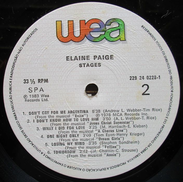 Elaine Paige - - - - - Stages - - - - - LP